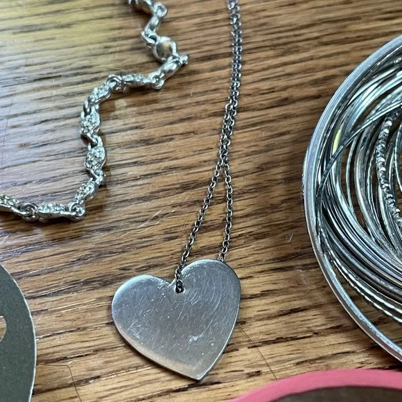 Silver Heart Layered Necklace Stack Jewelry Bundle Bracelets Earrings - Picture 9 of 10